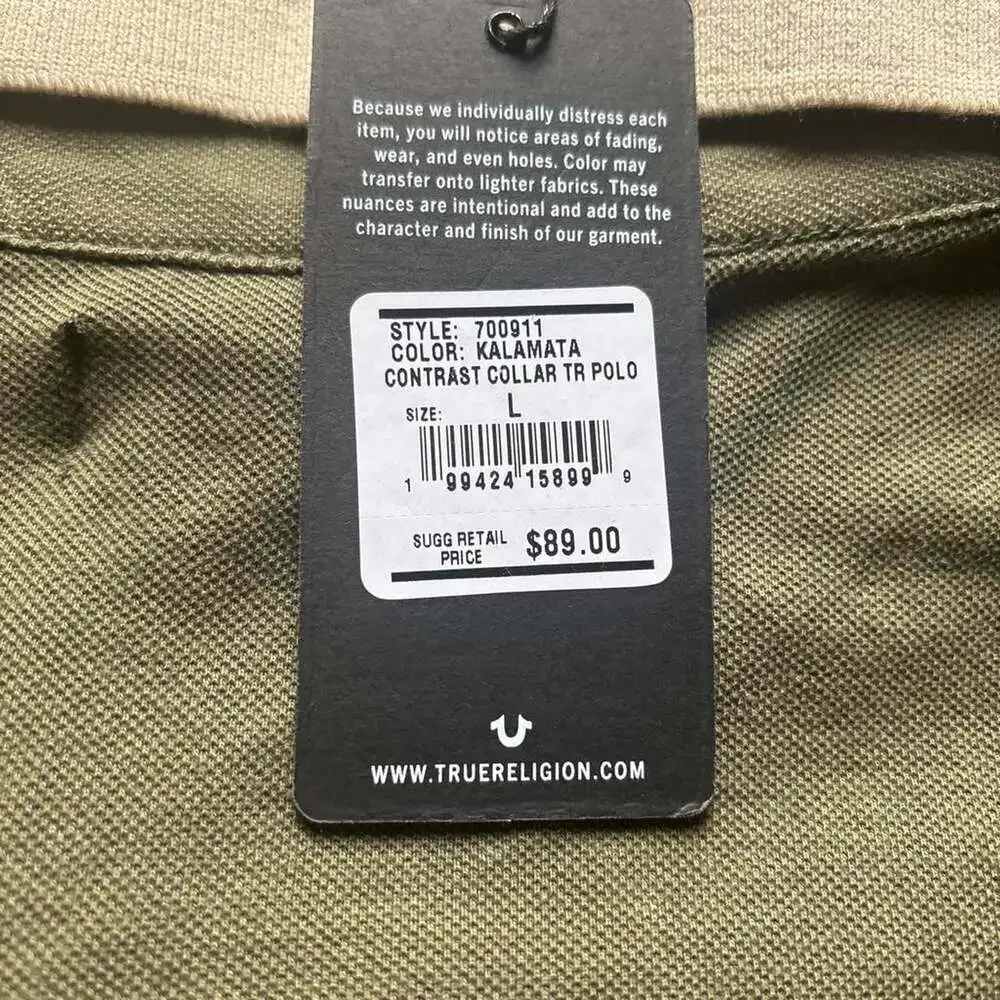 True Religion Contrast Collar Logo Polo Shirt Kalamata Size L